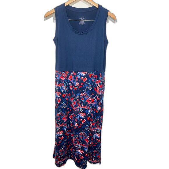 Cuddl Duds Flexwear Jersey Maxi Dress Navy Floral size Petite XS Loungewear - Picture 1 of 3